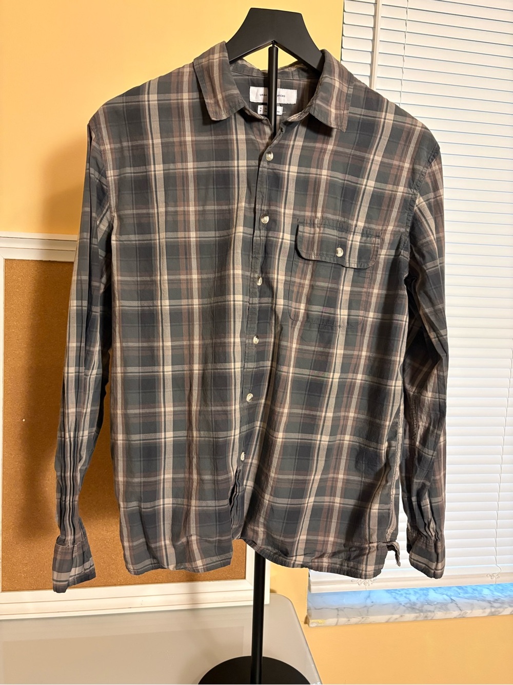 Urban Outfitters Plaid Button-Down Cotton Shirt, Brown & Tan